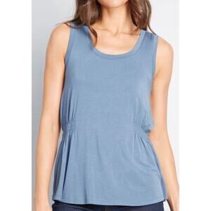 Modcloth Blue Easily Leisurely Smocked Peplum Knit Tank Top Size XS NWT